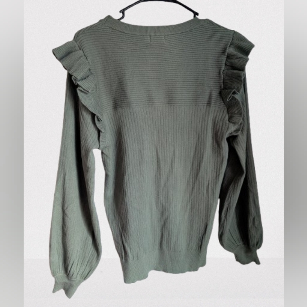 BOGO NWOT- Olive Green Ruffles Sweater- Large - Picture 5 of 6